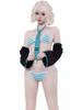 Sexy Anime Character Style Bikini Cosplay Striped Pattern Thong Bra Tie 2 Arm Cute Uniform Style Bodycon Costume Halloween Photoshoot Free Size Green