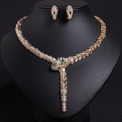 Ensemble de bijoux Collier et Boucles d'oreilles Serpent Serpentine Zircon Micro Mode pour Femmes Élégant Banquet Accessoire Haute Spirale Ensemble