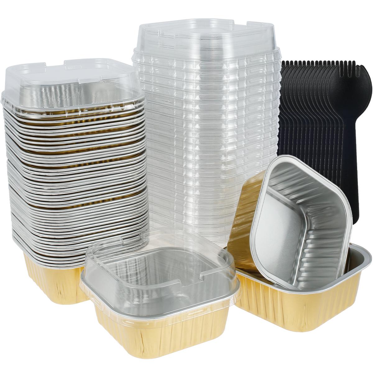 

150Pcs Aluminum Foil Cupcake Cups Non-Stick Foil Baking Cups 150ml Square Ramekin Pudding Dessert Cups Cream Cups Containers