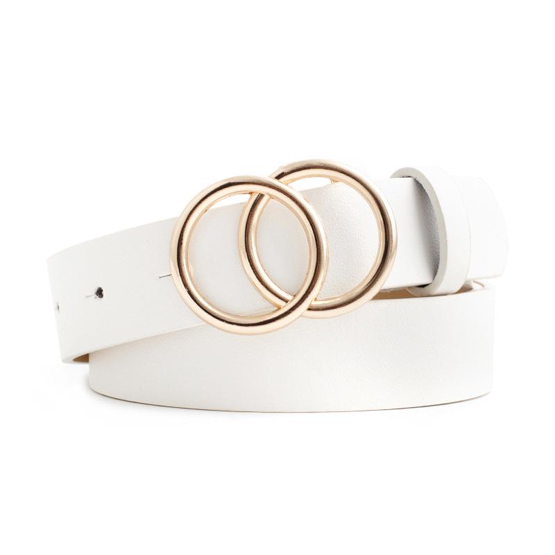 Fashion Women's Belt luxury Double Round Buckle Belt Simple And Versatile Pu Belt for women With Jeans suit for daily business