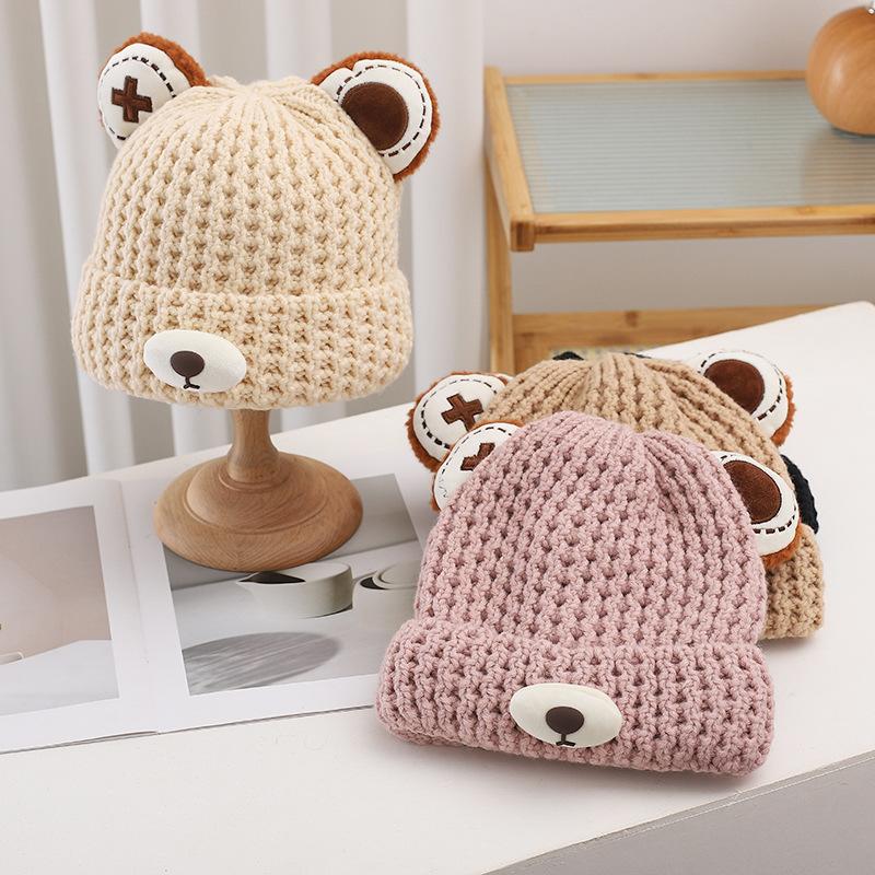 Cute Little Bear Hat for Women In Autumn and Winter Plush New Korean Knitted Hat Versatile Warm Ear Protection Thickened Velvet Cold Hat