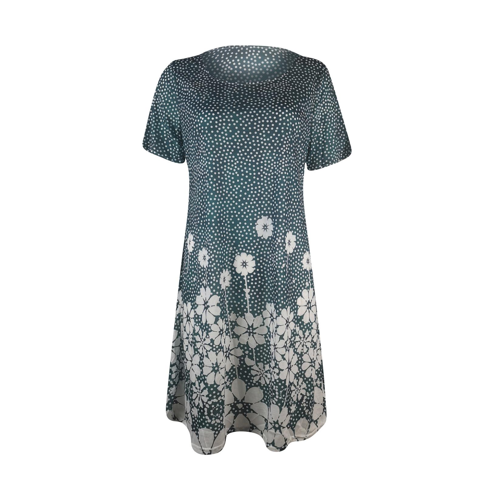 Повседневное женское платье в стиле ретро с круглым вырезом и цветочным принтом — фото 9