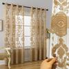 1PC Golden Elegant Jacquard Sheer Curtain with Grommet Top - Perfect for Bedroom, Living Room & Home Decor