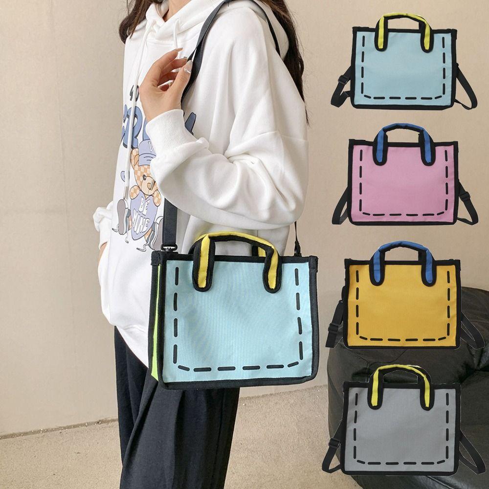 

Creative 2D Printed Tote Bag Cartoon Handbag Casual Comic Shoulder Bag Students жовтий