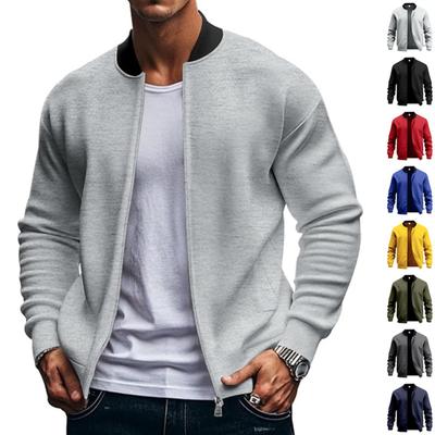 Men's Fashion Trend: Flight Zipper Baseball Jacket, Cardigan, Men's Solid Color Stand-up Collar Jacket