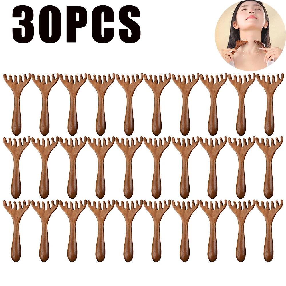 Pure Natural Six-Claw Head Massage Meridian Comb Health Care Wood Handle Tool for Lymphatic Scraping and Unblocking Artifact