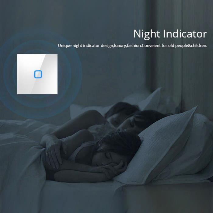 Interrupteur d'éclairage - Maclean - Tactile LED - Verre blanc - 1000W - 86x86 mm