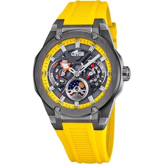 LOTUS Montre Homme 18946/1 Vortex Boîtier en acier inoxydable 316l Noir Bracelet en caoutchouc jaune, Noir