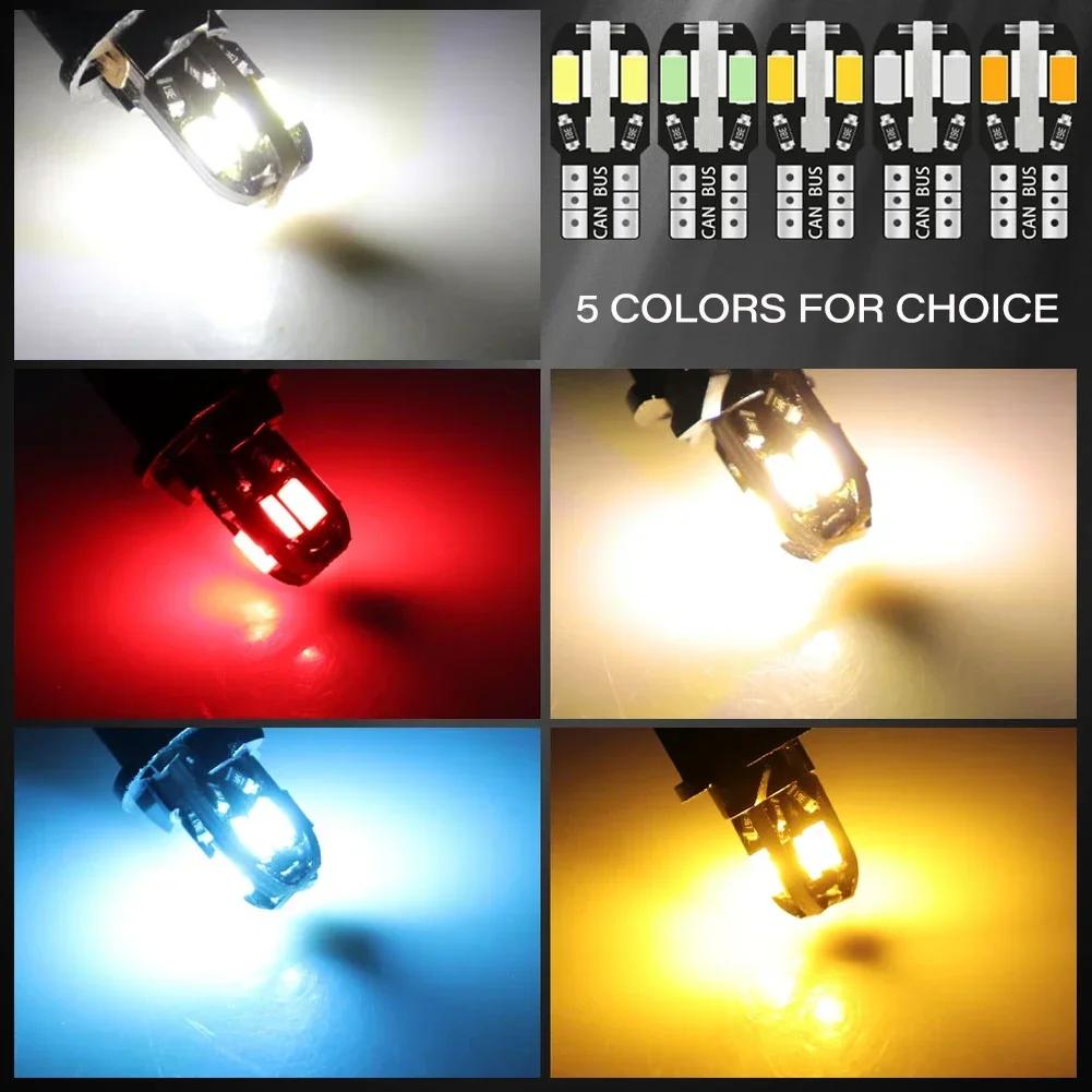 10PCS W5W T10 LED CANBUS No Error 5W5 12V 5W 600Lm Super Bright Car Interior Side Light 194 3030 SMD Auto Bulb White Amber Red
