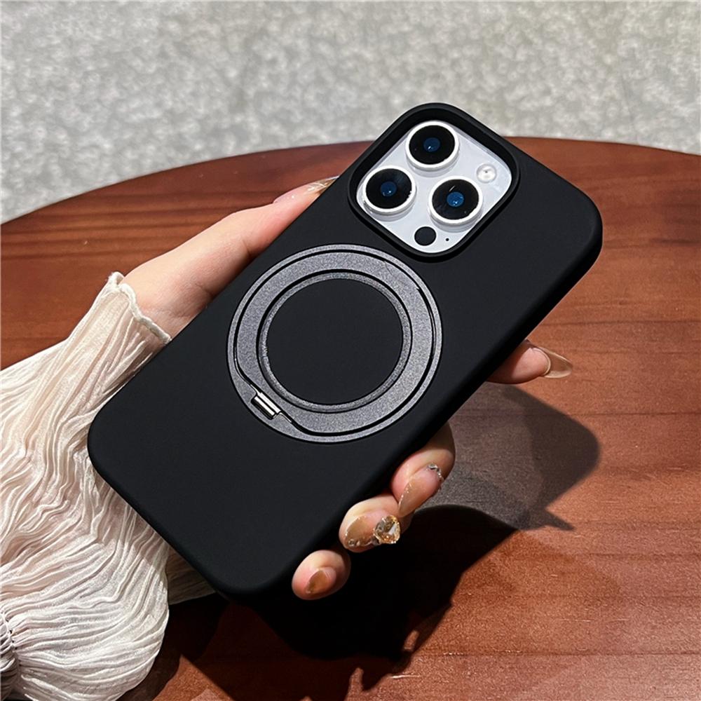 For iPhone 16 Pro Case Rotating Kickstand Liquid Silicone Phone Case Compatible with MagSafe