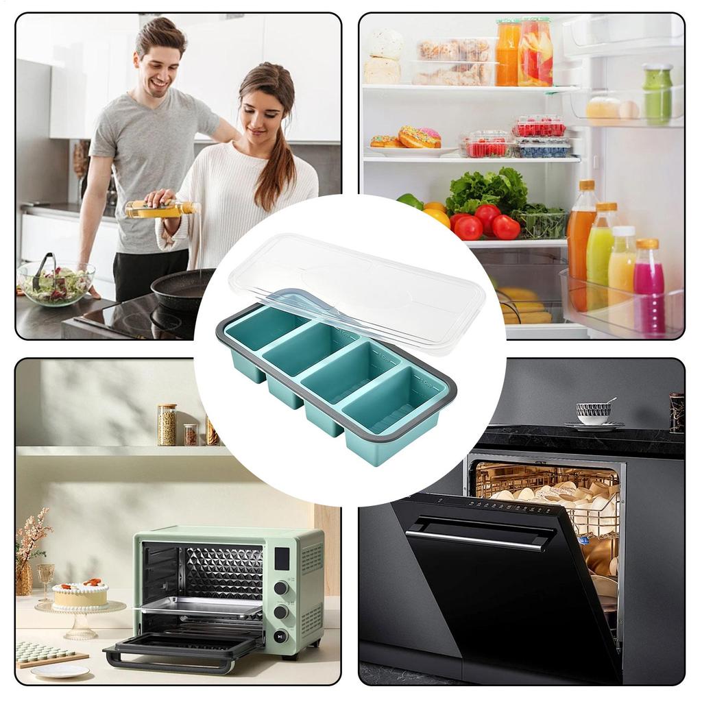 Silicone Freezer Trays with Lid Heat Resistant Easy Release Soup Freezer Containers for Sauce Broth Rice Liquid Leftover Butter