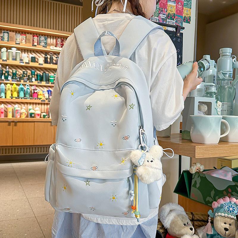 Embroidery Print Letter Pattern Stylish Backpack With Padded Shoulder Straps