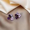 Silver Needle Purple Rhinestone Cat's Eye Flower Earrings - Retro Fairy Design