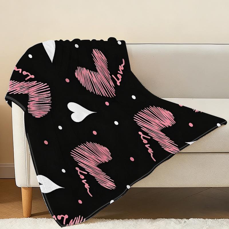 Lightweight Flannel Blanket Heart Pattern, Soft Warm, Home & Car Use, Perfect Valentine's Gift