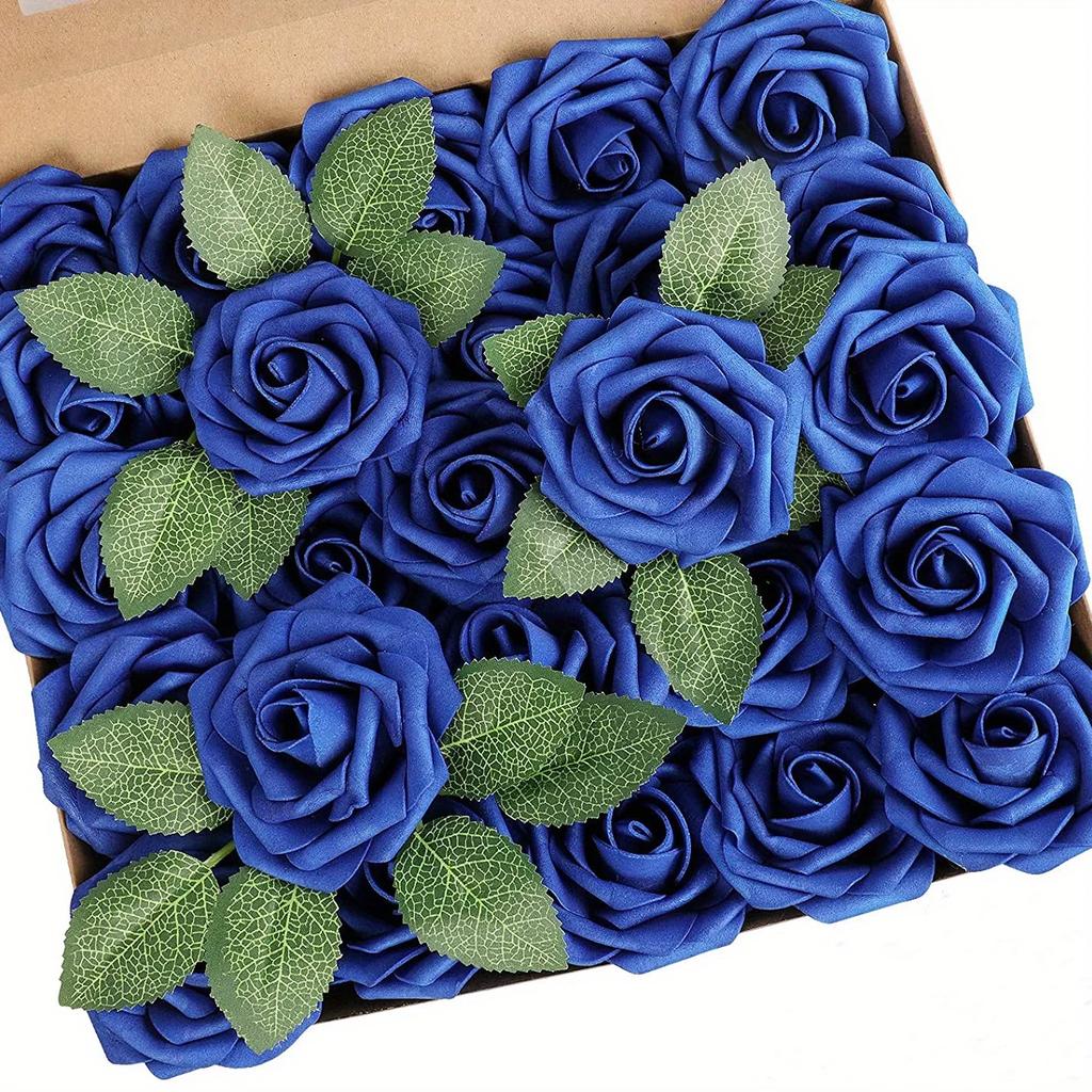 25/30pcs Rose Artificial Flowers Foam Fake Flower Wedding Bridal Decoration Valentines Gift Simulation Roses Home Vase Decor