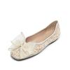 Mode süße Spitze Schleife Ballerinas Damen Designer Perle Schleife flache Schuhe Kristall Perlen Slip-On Loafers Damen Partyschuhe große Größe 43