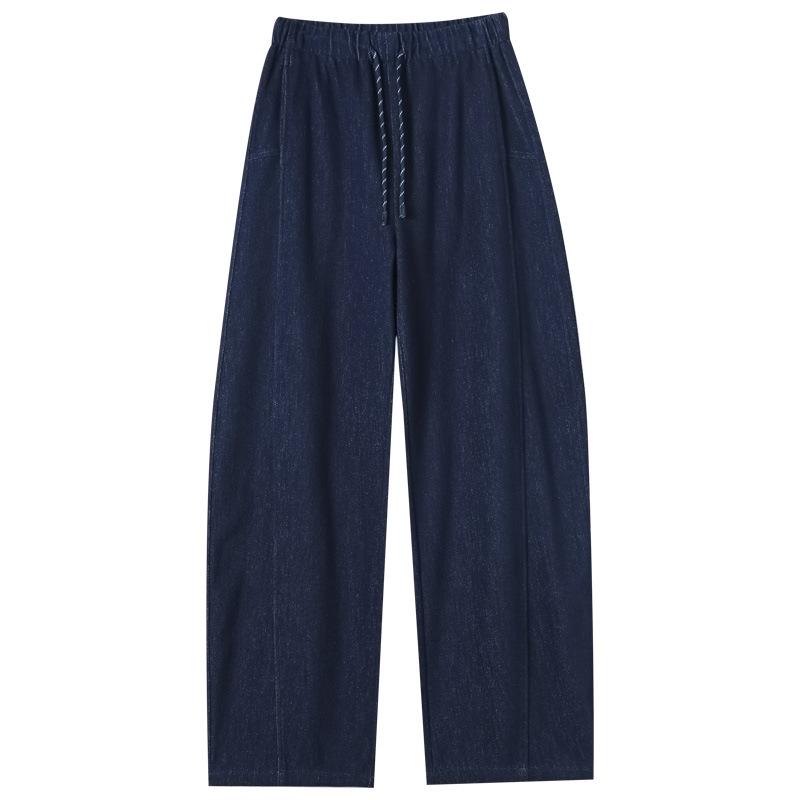 Women's Blue High-Waisted Slim-Fit Wide-Leg Pants - Pear-Shaped, Slimming, Loose Casual Trousers for Autumn 2025.