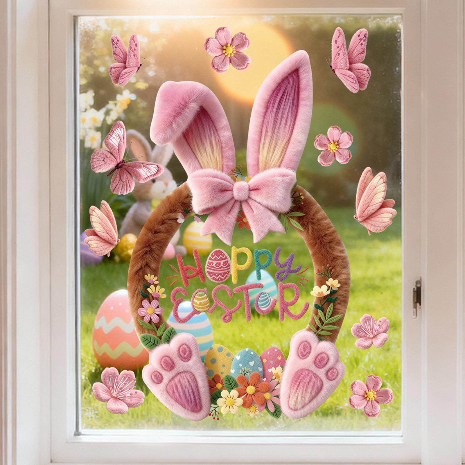 Easter Bunny Window Clings Static Flower Decals Spring Butterfly Rabbit Window Clings for Home Wall Festival Living Room China Mainland