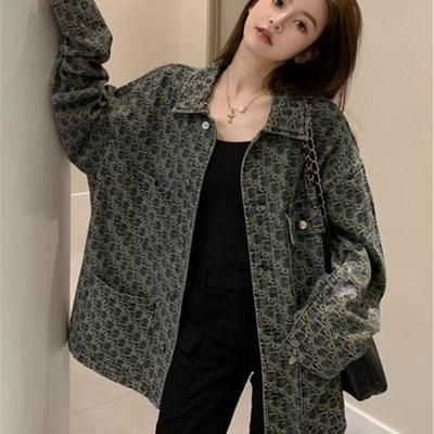 Vintage Style Denim Jacket Womens Updated Design Niche Spring and Autumn Versatile Printed Jacket Top