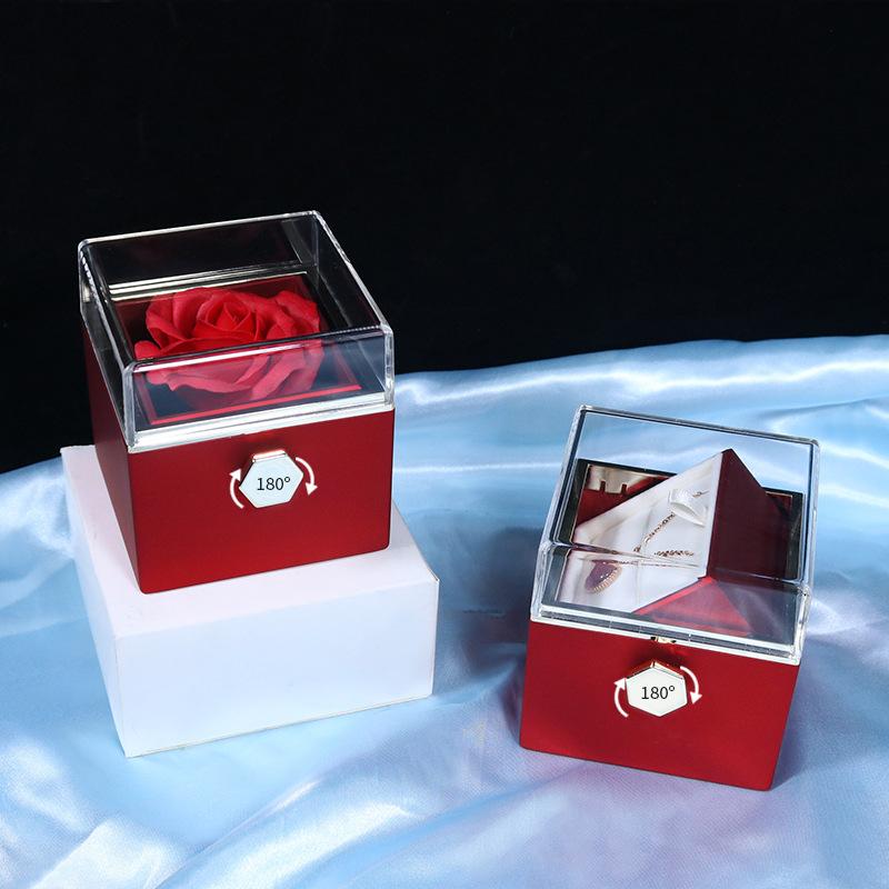 Creative Rotating Valentine's Day Soap Flower Gift Box Rose Jewelry Box For Rings Necklaces And Jewelry Storage