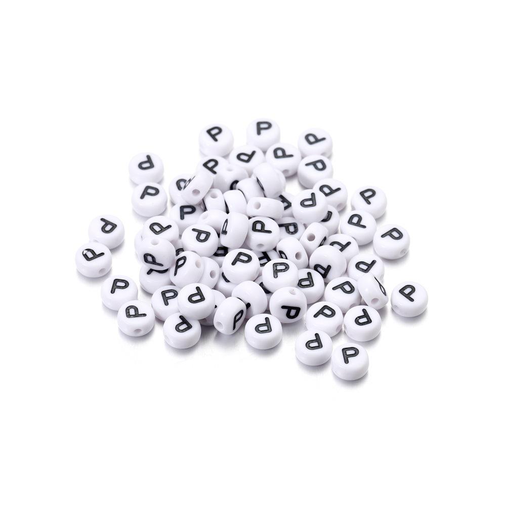 DIY Handmade Necklace: White Round Beads with Black Letters (26-Letter Set) for Phone Chains & Accessories