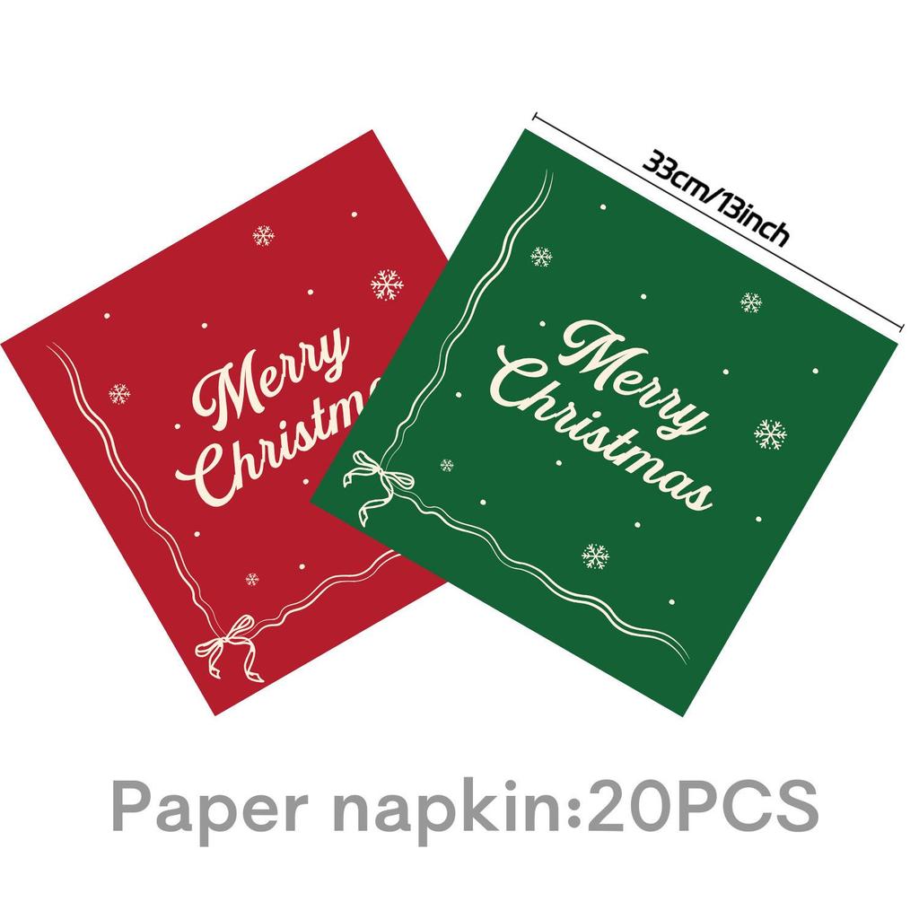 Red & Green Christmas Party Disposable Tableware Set: Tablecloth, Plates, Napkins, Decorations