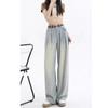 Women's Spring & Summer High-Waisted Light Blue Washed Wide-Leg Jeans - Slimming Pleated Floor-Length Design