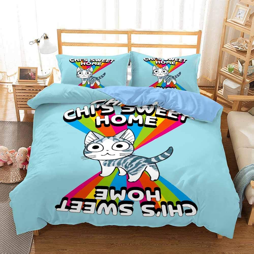 Chi'S Sweet Home Cat Duvet Cover Set , Girl Cute Cat Duvet Cover Bedding Set Comforter Cover For Boys Girls Children Teens Room
