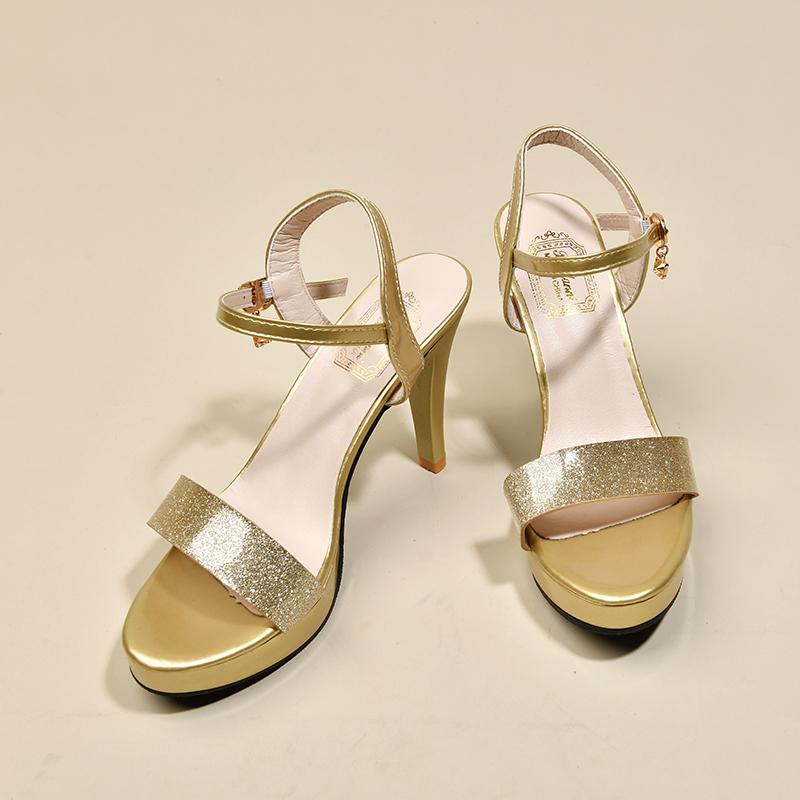 

Модные женские босоножки на шпильке, летние новинки, круглый носок, открытый носок, толстая подошва, противоскользящие, водонепроницаемые, износостойкие, на высоком каблуке 40 золотой