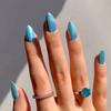 24Pcs Simple False Nails with Glue Short Almond Fake Nails Glitter Aurora Round Head Full Cover Nail Tips Oval Press on Nails