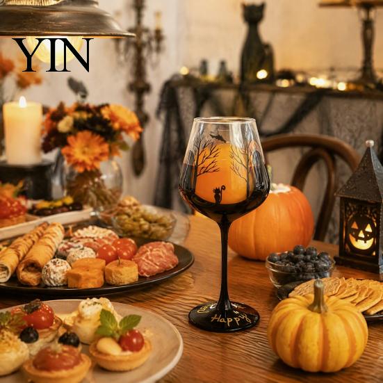 Bicchieri da Festa Festivi Bicchiere da Vino con Gambo di Halloween, Calice Decorativo Artistico Dipinto a Mano, Bicchieri Decorativi per la Casa Capacità 720ml, Stagionale