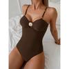 Vintage Einteiler Badeanzug Damen Träger Ausgeschnitten Rückenfrei Bauchkontrolle Bademode Strand Pool Badeanzüge