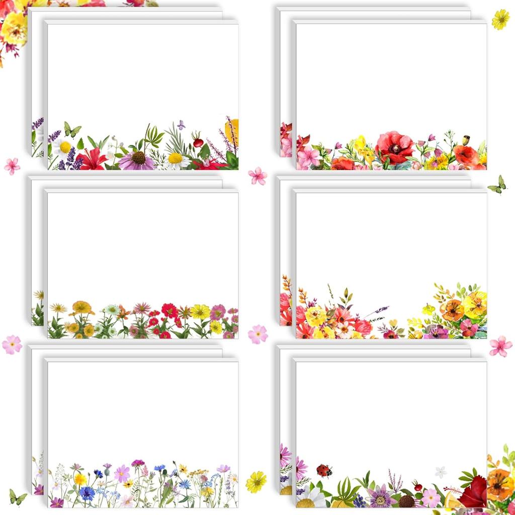 Janlaugh 12 Pads Wildflower Sticky Notes Summer Sticky Memo Pads Self Stick Flower Office Supplies Wildflower Party Favors Adhesive Notepad for
