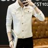 Men Spring Autumn Denim Jacket Solid Color Turn-down Collar Long Sleeve Slim Fit