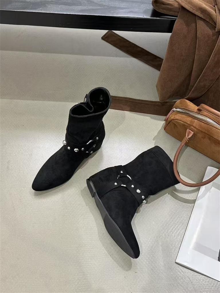 Inner Height Increasing Suede Western Cowboy Boots Women's Boots 2025 Autumn Pointed Brown Merad Liuding Martin Boots