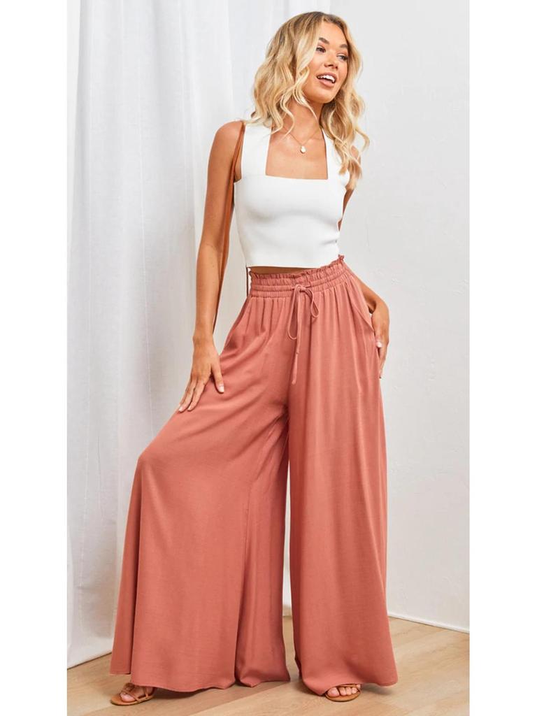 Euro-American Summer Wide-Leg High-Waisted Women's Culottes with Elastic Waistband