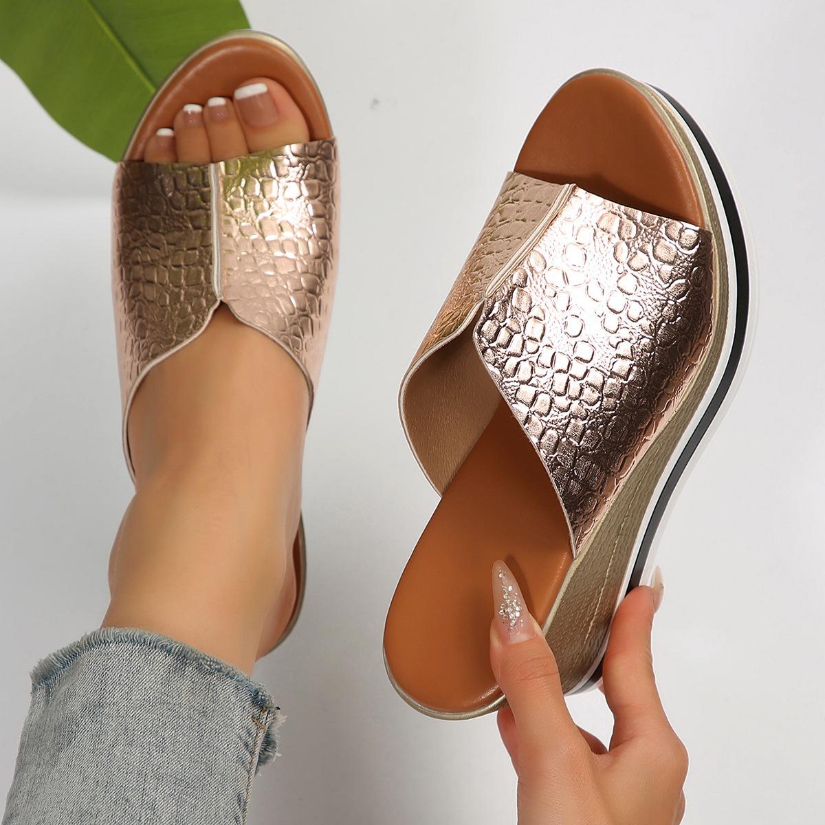 

In the summer of 2025, the new wedge heel one-word sandals women s European and American muffin platform women s shoes slippers manufacturers sandals 43