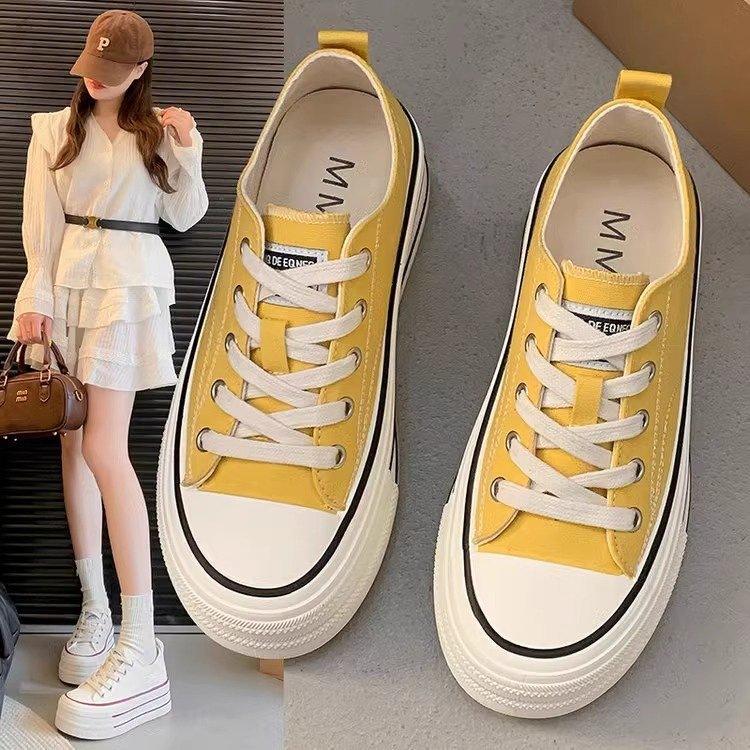 Niche High-value Thick-soled Heightening Canvas Shoes for Women's 2025 New Little White Shoes Ins Student Versatile Low-top Board Shoes