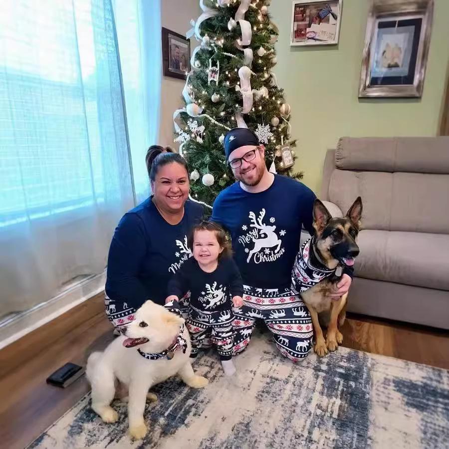 2022 Evropská vánoční rodinná domácí pyžamová souprava pro rodiče a děti - Dlouhý rukáv, Kulatý výstřih