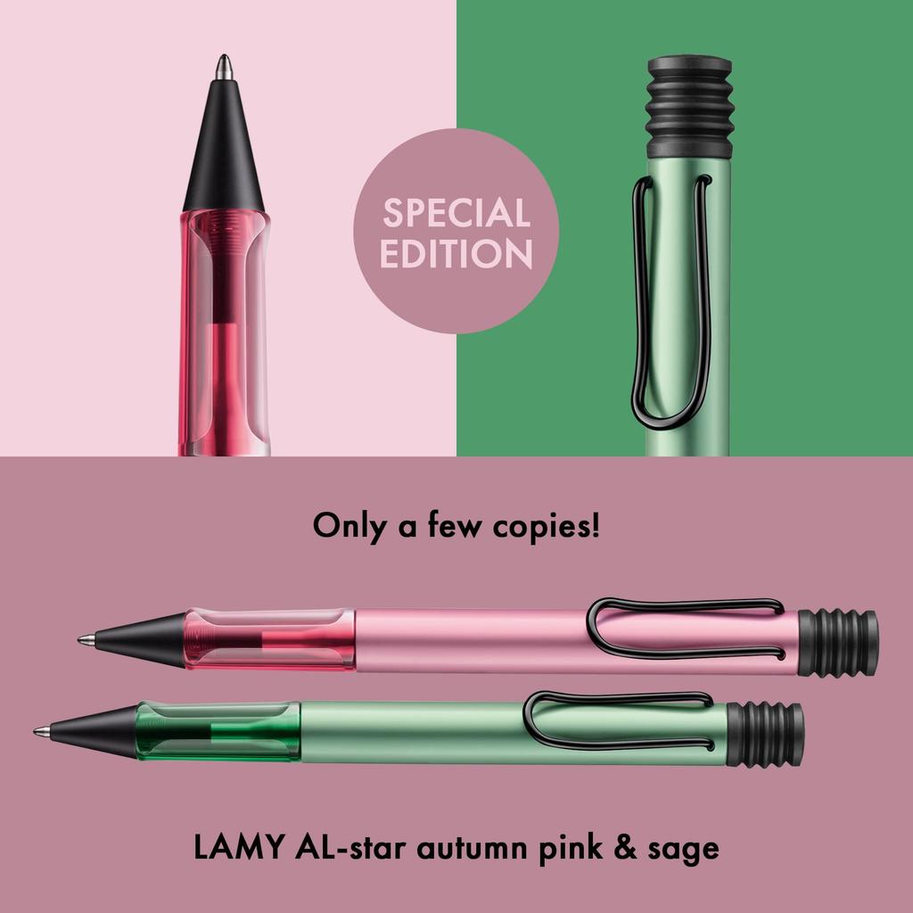 Lamy ballpoint ergonomic Medium Lightweight aluminum Includes refill M16 Al-Star (Autumn Pink) pen. Transparent, grip. nib. body. high-capacity