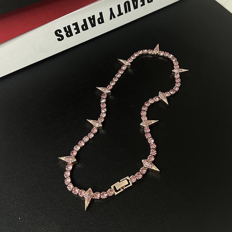 Tooxika Hip Hop Punk Personality Full Diamond Pointed Cone Necklace Street Style Sweet Cool Spicy Girl Collarbone Chain Men And Women Accessories