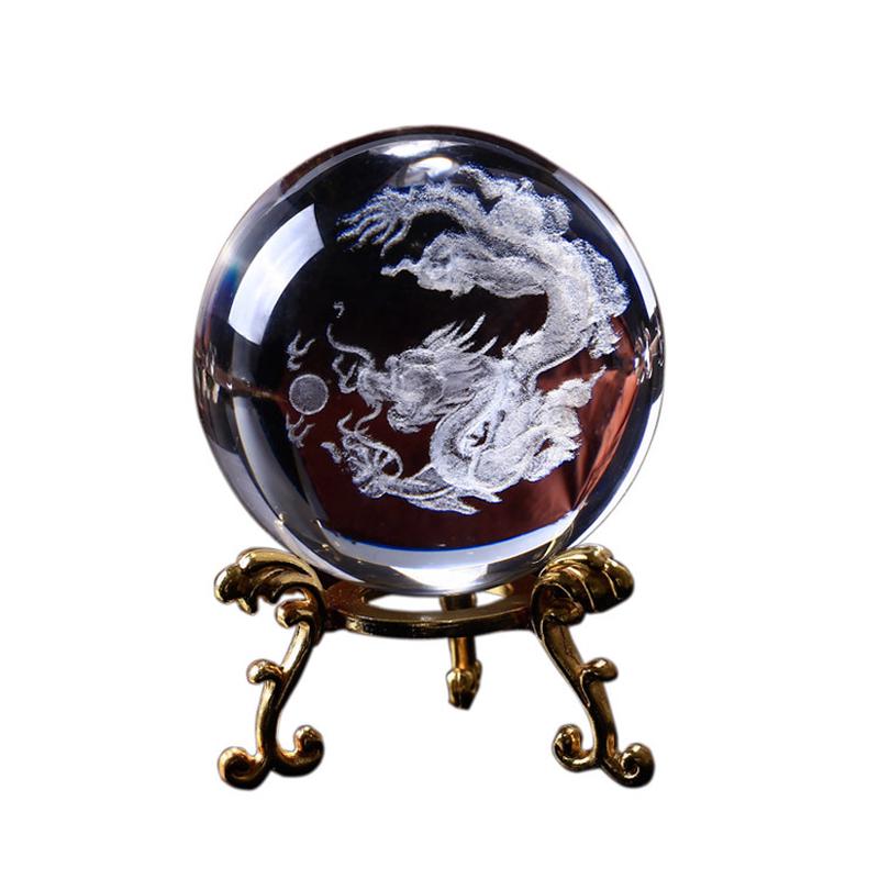 1Set 6/8CM Dragon Crystal Ball 3D Laser Engraved Quartz Glass Sphere Home Decoration Globe Earth Snow Globe Gift