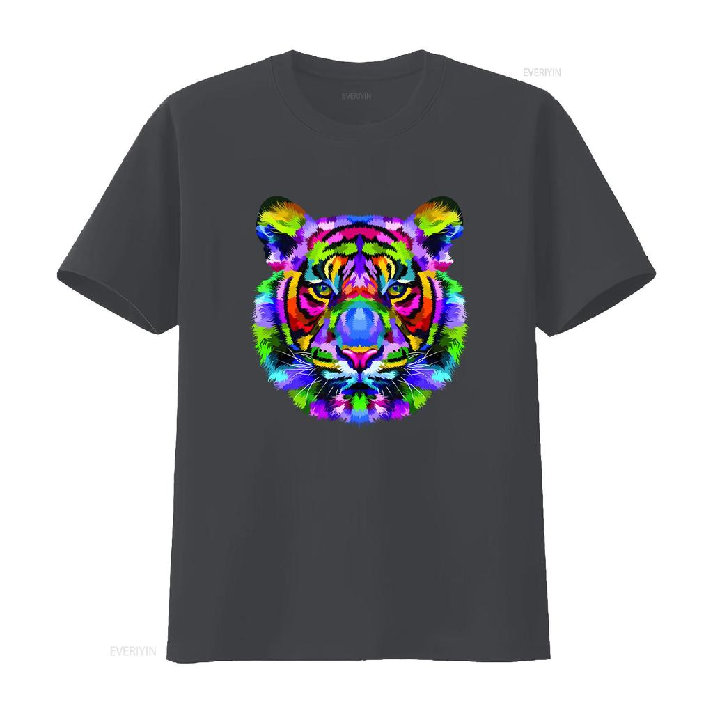 Tiger Face Neon T Shirt Wild Life Animal Rave Music Unisexs Vintage Washed Soft Fashion Comfortable Stylish Slightly
