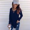 Spring and Autumn Women's Blouse Solid Color V-Neck Tie Loose Long Sleeve Top