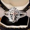 Yun Miao Retro Oval Hollow Two-Tone Cross Ring