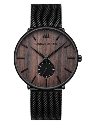 Hannah Martin Men's Watch Black Ultra-Thin Watch Men's Fashion Waterproof Dress Stainless Steel Band (Walnut) [Parallel Import]