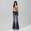 Spring Summer Full Star Rhinestone Vintage Y2K Horse Hoof Raw Edge High Waist Stretch Micro Flare Denim Pants For Ladies Casual Denim Trousers