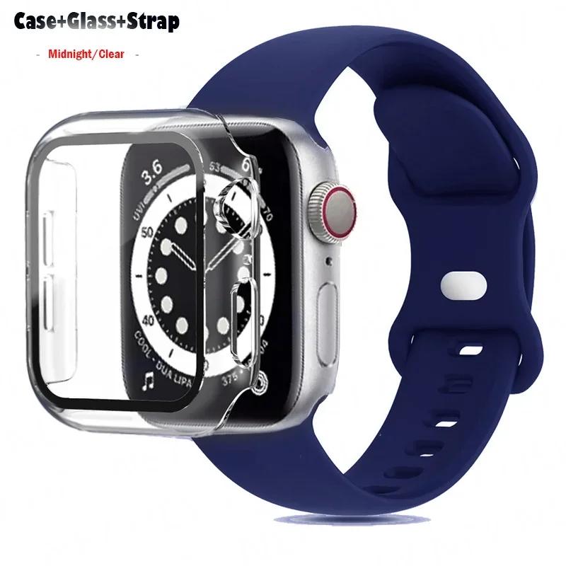 Glas+Gehäuse+Armband Für Uhrenarmband 44mm 41mm 45mm 40mm 38mm 42mm Silikonarmband iWatch Serie 9 8 3 4 5 6 SE 7 Armbänder