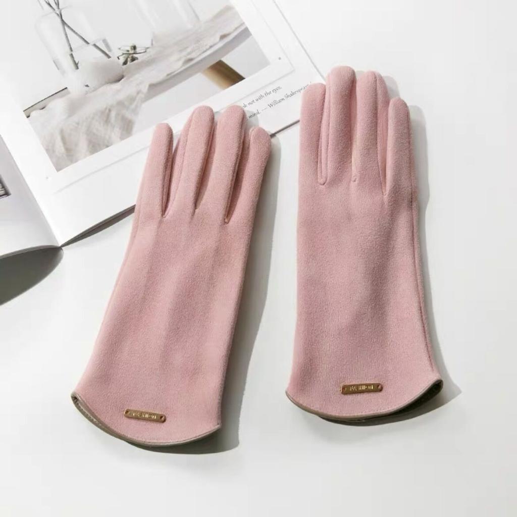 Velvet Thickened Warm Imitation Deer Leather Gloves Riding Versatile Fingers for Women Windproof and Warm Touch Screen