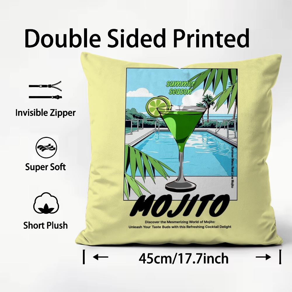 Classic Art Mojito Cocktail Cushion Cover Premium Comfort Reversible Pillow Cover - Dual - Use Design for Home & Car